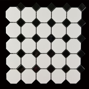 2" x 2" White Octagon with Black Square Mosaic